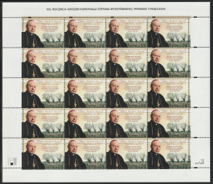 Fi. 3753 - 100. rocznica urodzin kardynała Stefana Wyszyńskiego - lewy margines perforowany - OPIS